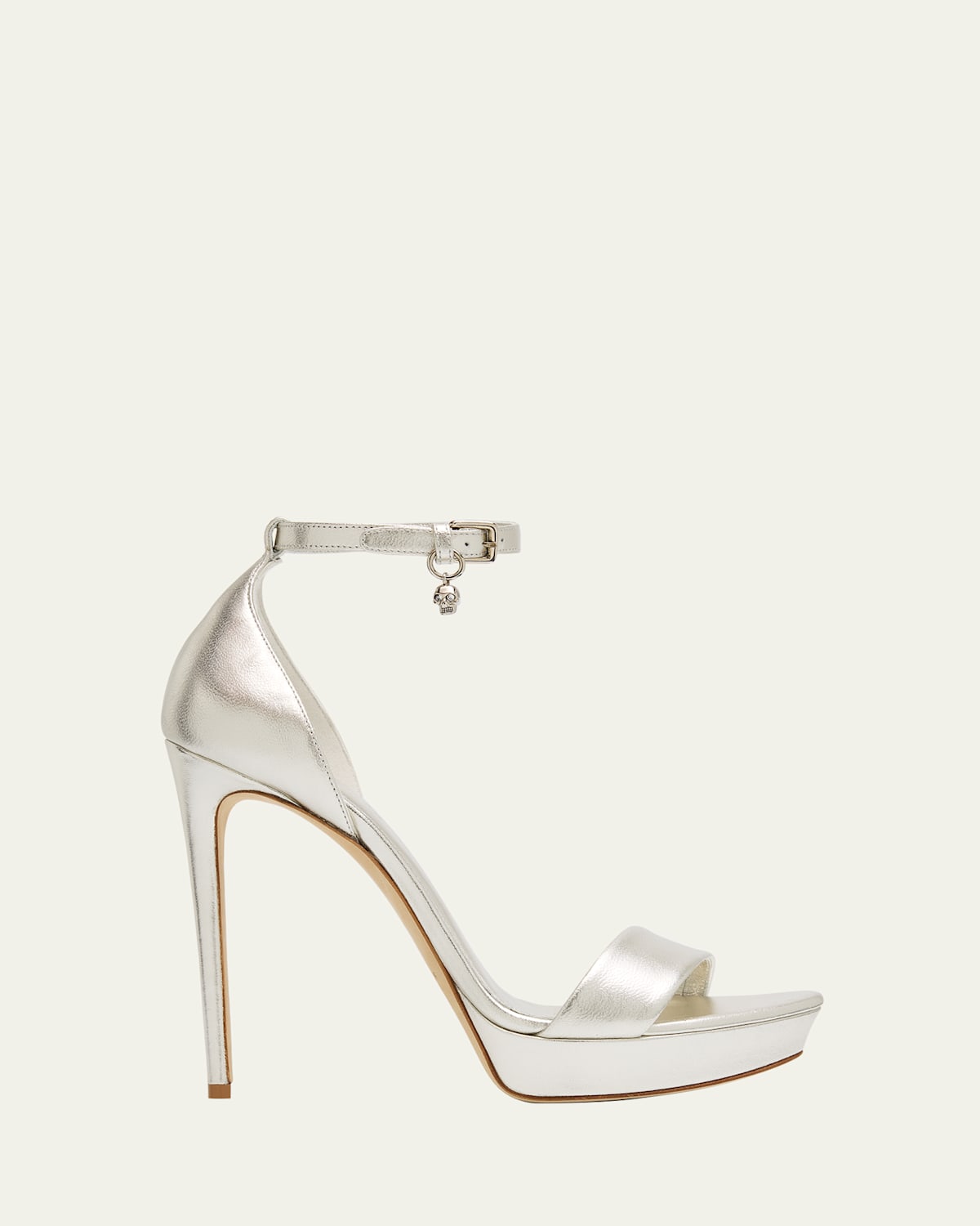 Alexander Mcqueen 125mm Metallic Leather Platform Sandals In Silver