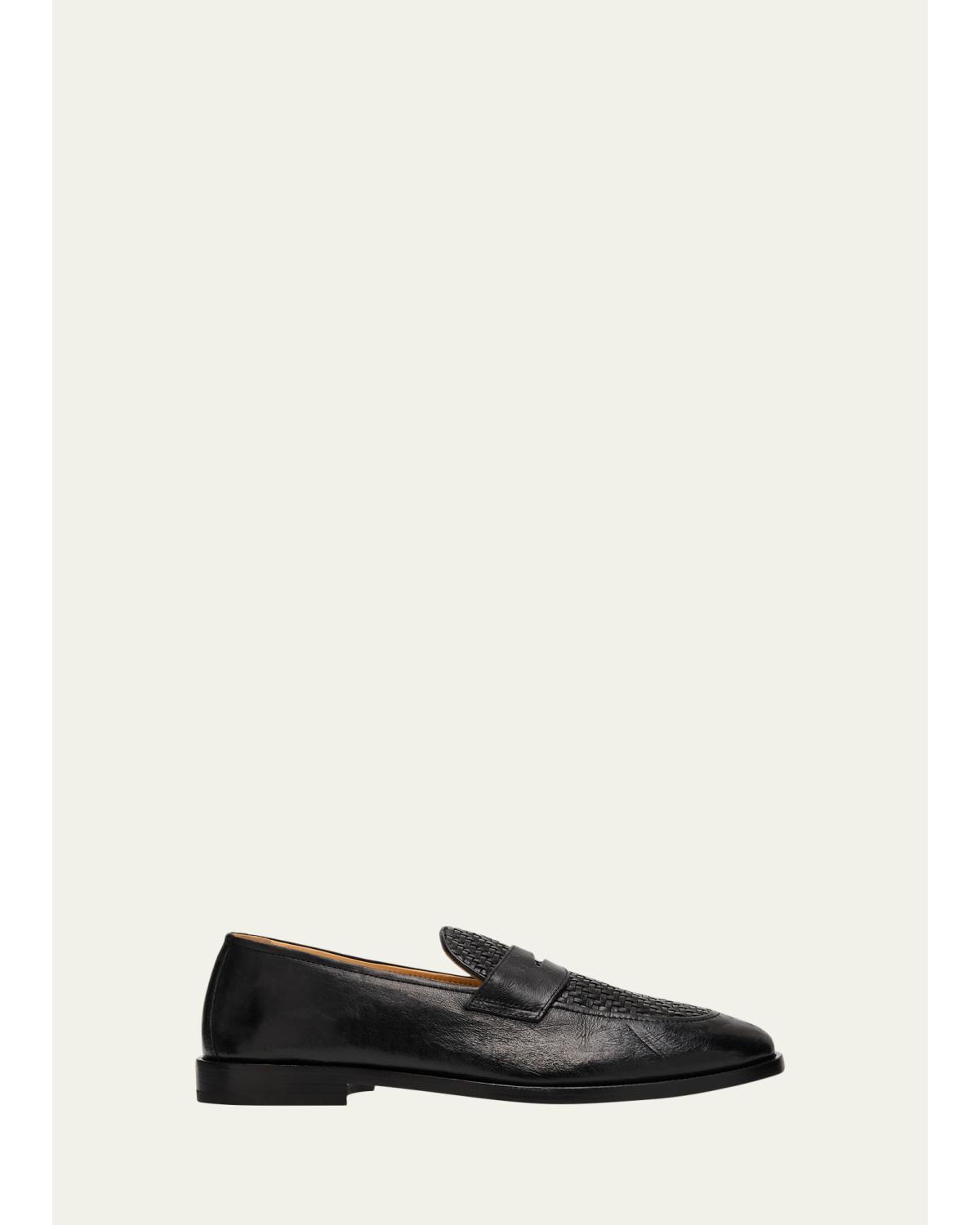 Men'S Woven Vamp Leather Penny Loafers