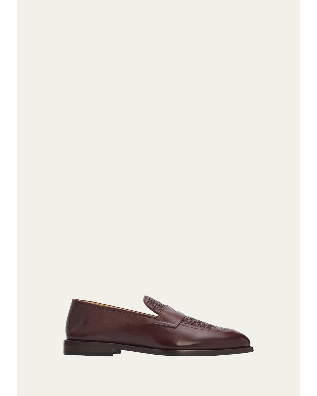 Men'S Woven Vamp Leather Penny Loafers