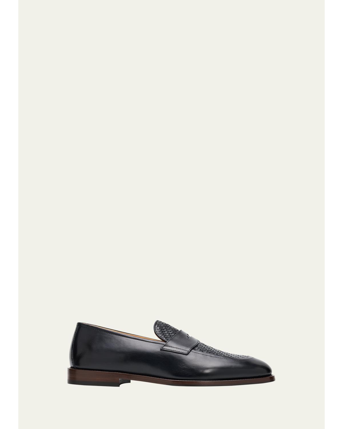 Men'S Woven Vamp Leather Penny Loafers