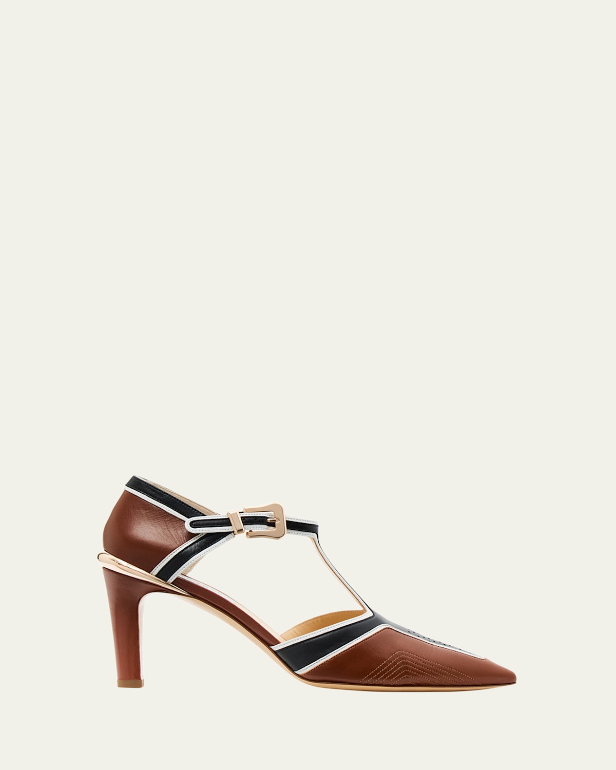 Gabriela Hearst Indi Moto Multi Leather T-Strap Pumps