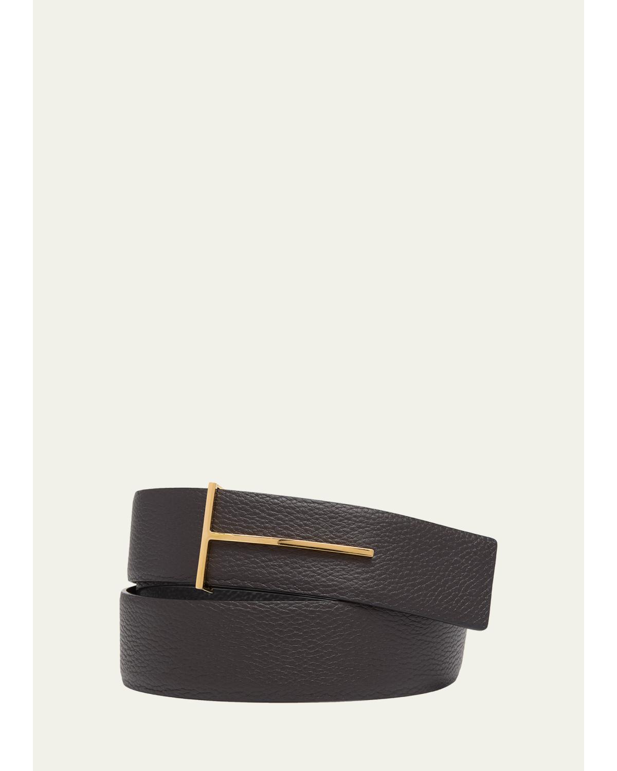 Men's Reversible Leather T-Buckle Belt
