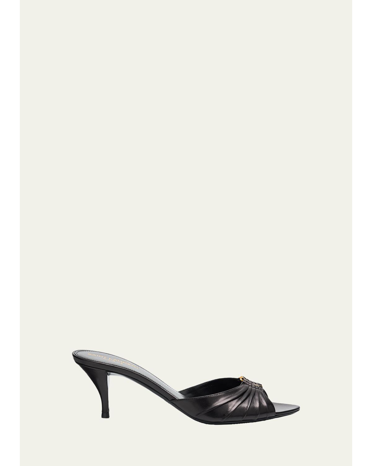 60mm Babylone YSL Ruched Leather Mule Sandals