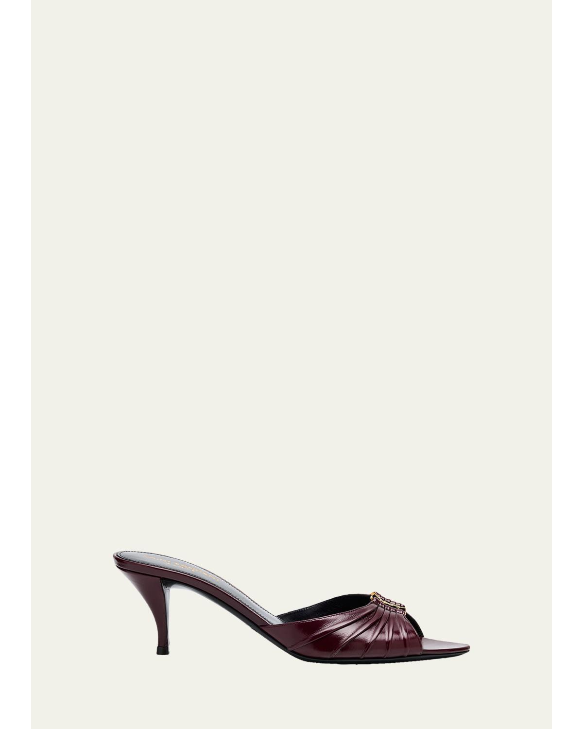 60Mm Babylone Ysl Ruched Leather Mule Sandals