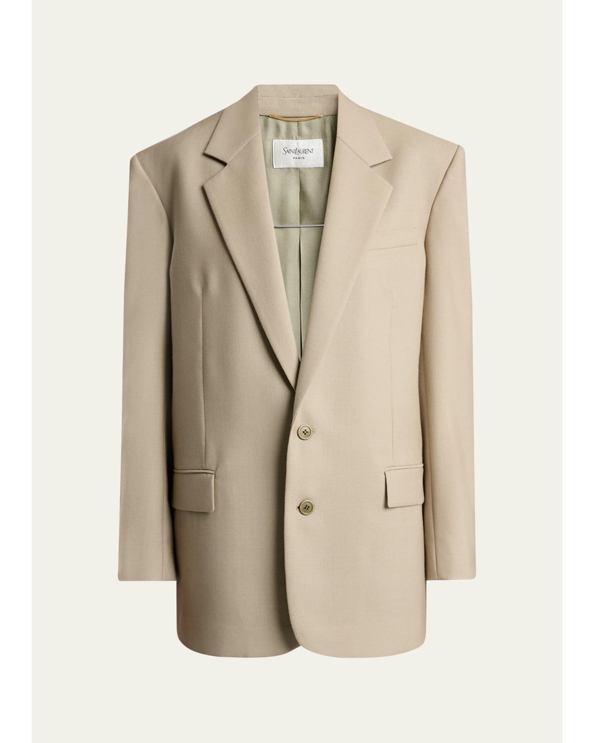Single-Breasted Oversized Wool-Silk Blazer Jacket