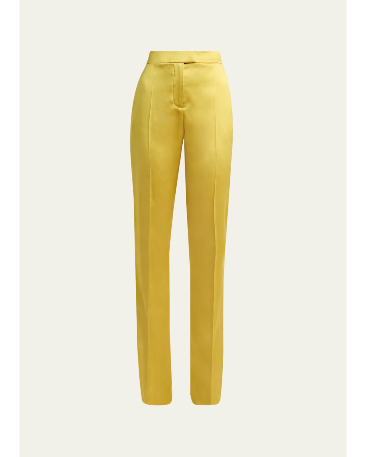 High-Rise Satin Straight-Leg Trousers