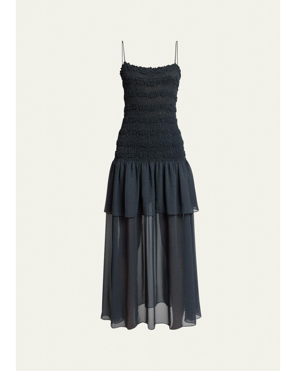 Michal Smocked Drop-Waist Georgette Maxi Dress