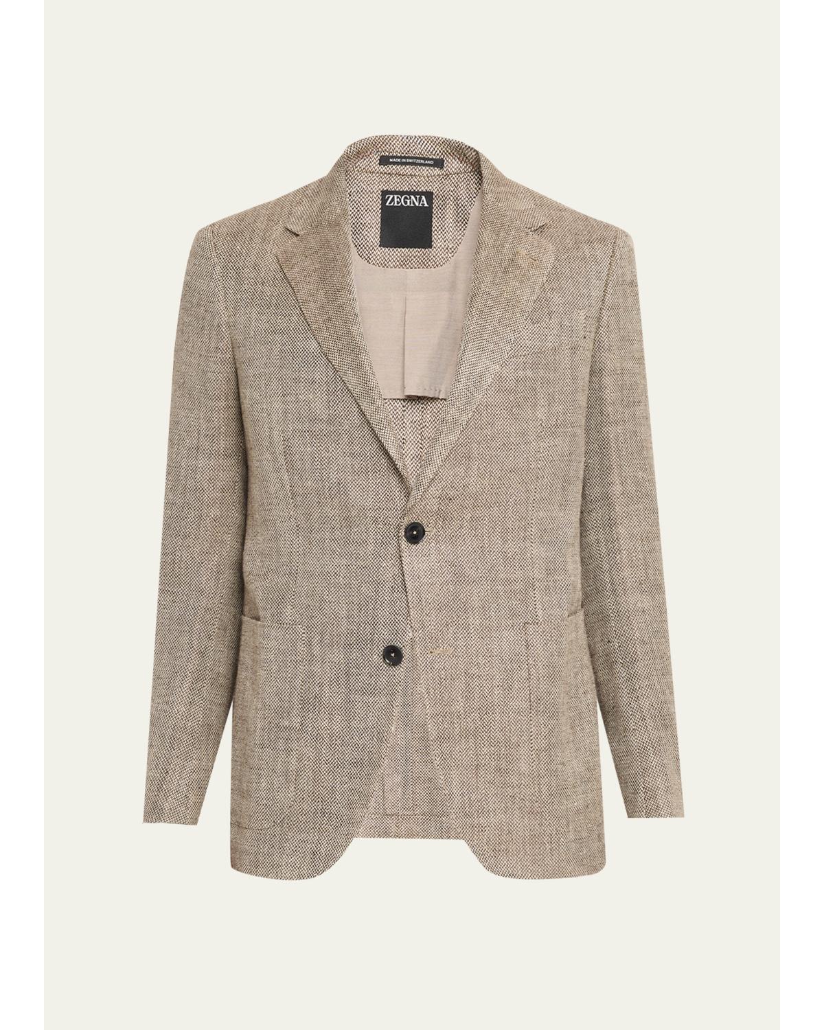 Men'S Silk And Linen Herringbone Single-Breasted Sport Coat