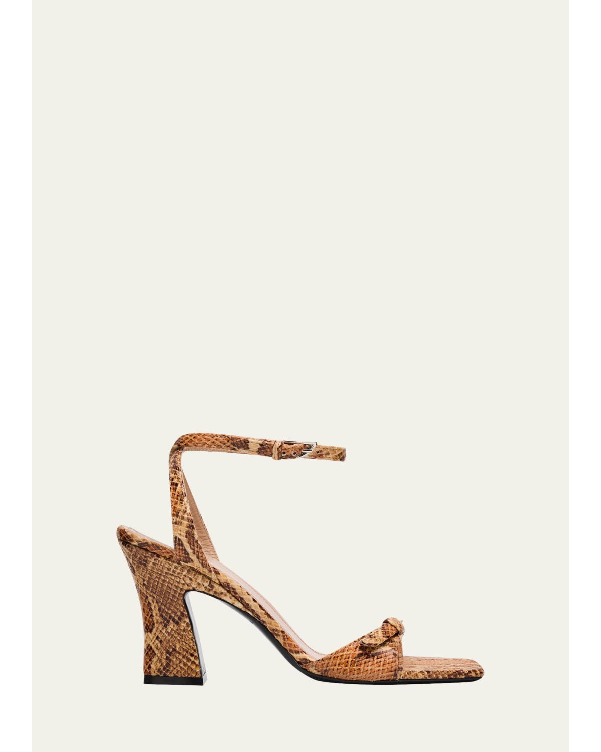 Snake-Printed Leather Ankle-Strap Sandals