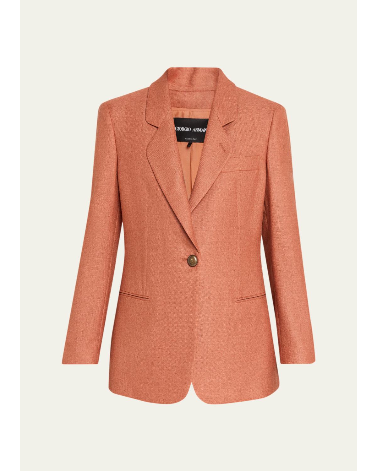 Silk-Wool Single-Breasted Blazer Jacket