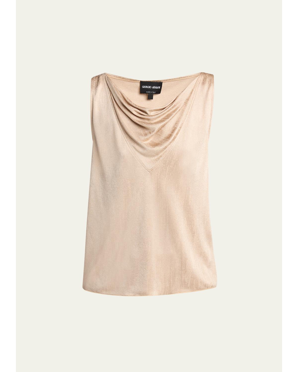 Cowl-Neck Metallic Jersey Top