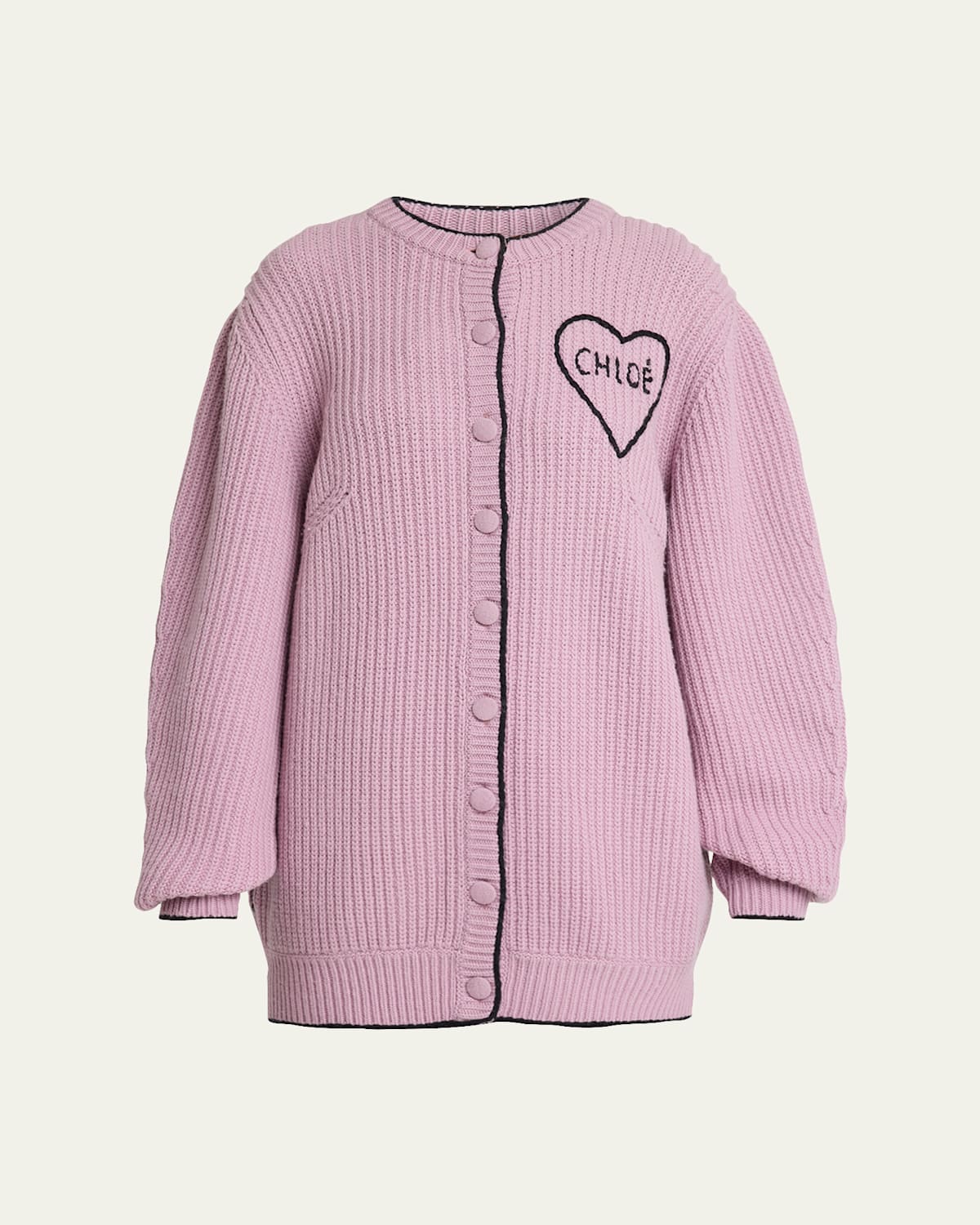 Chloé Embroidered Logo Rib Oversized Cardigan