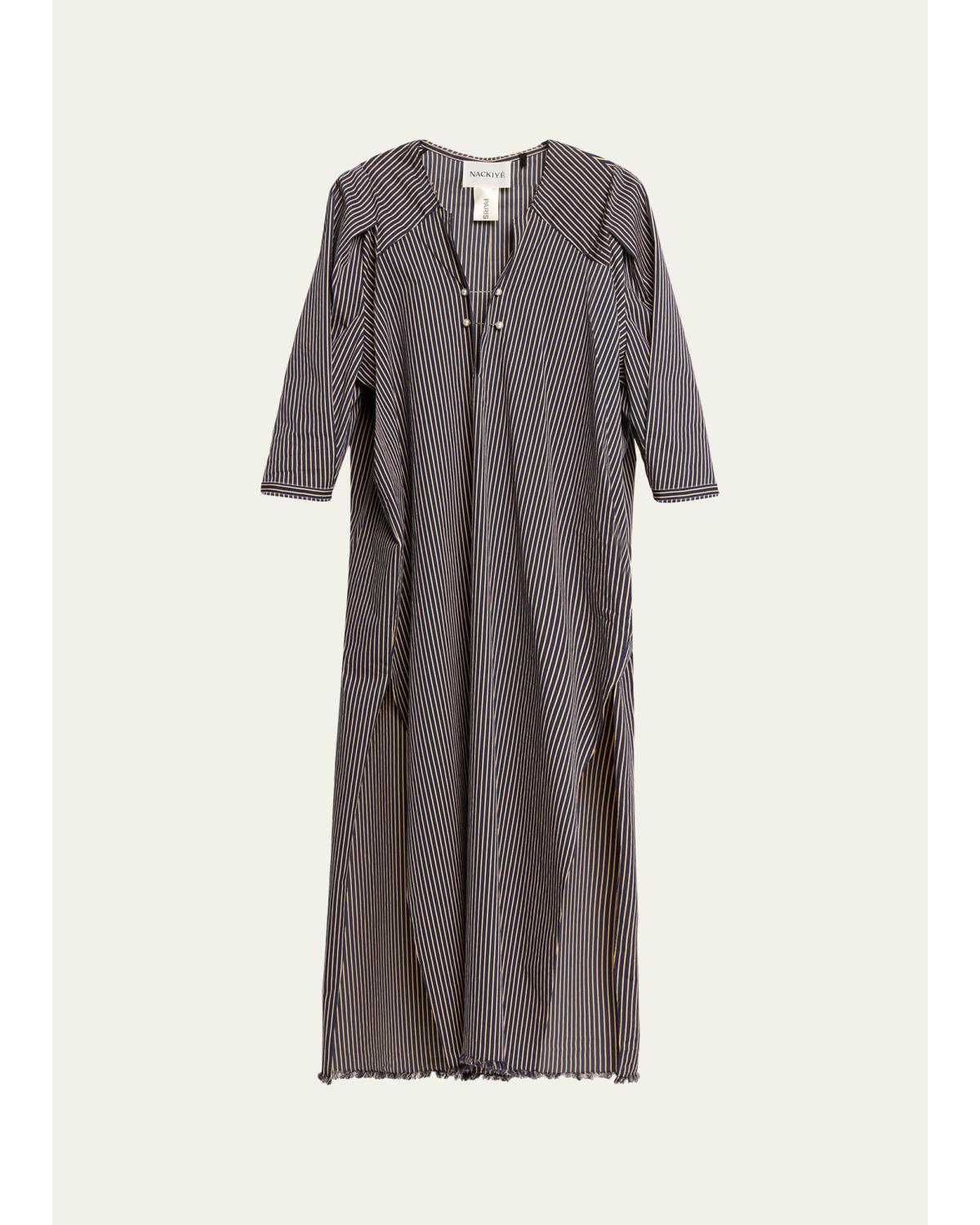Offshore Striped Long-Sleeve Maxi Caftan Dress