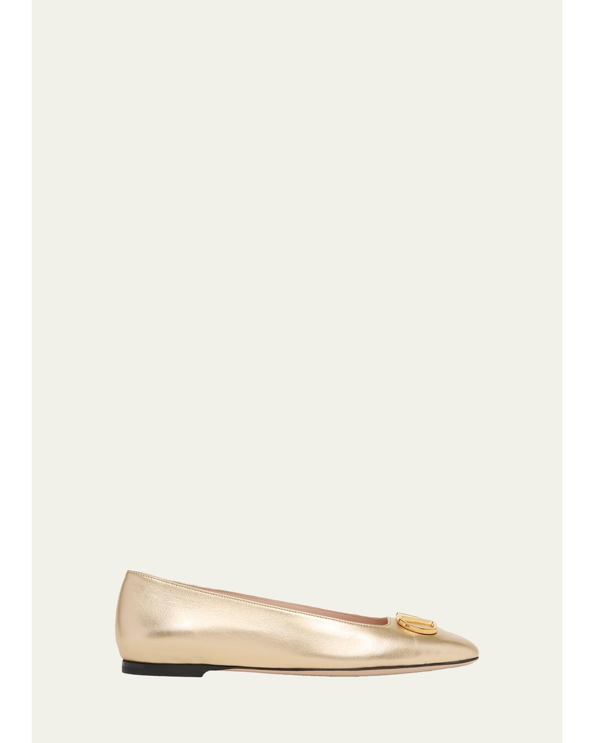 VLogo Signature Metallic Leather Ballerina Flats