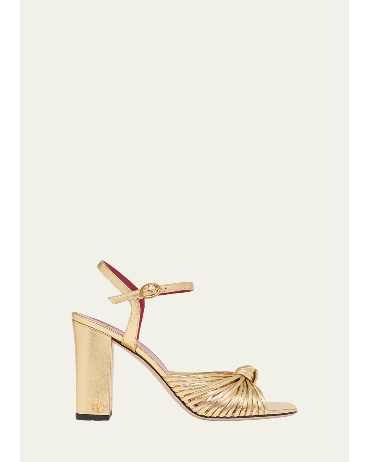 90mm VLogo Anne Metallic Leather Block-Heel Sandals