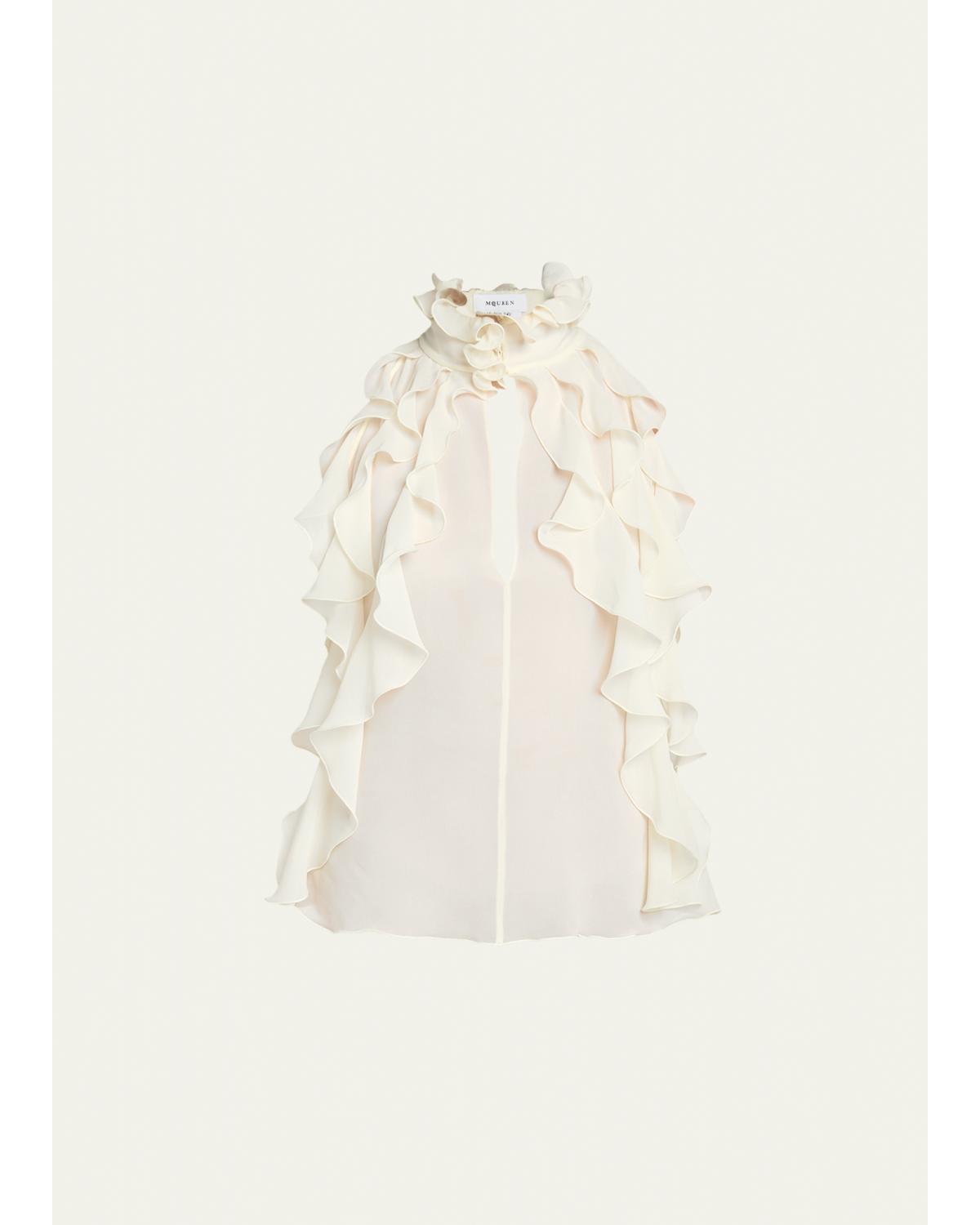 Cutout Ruffle Silk Georgette Top