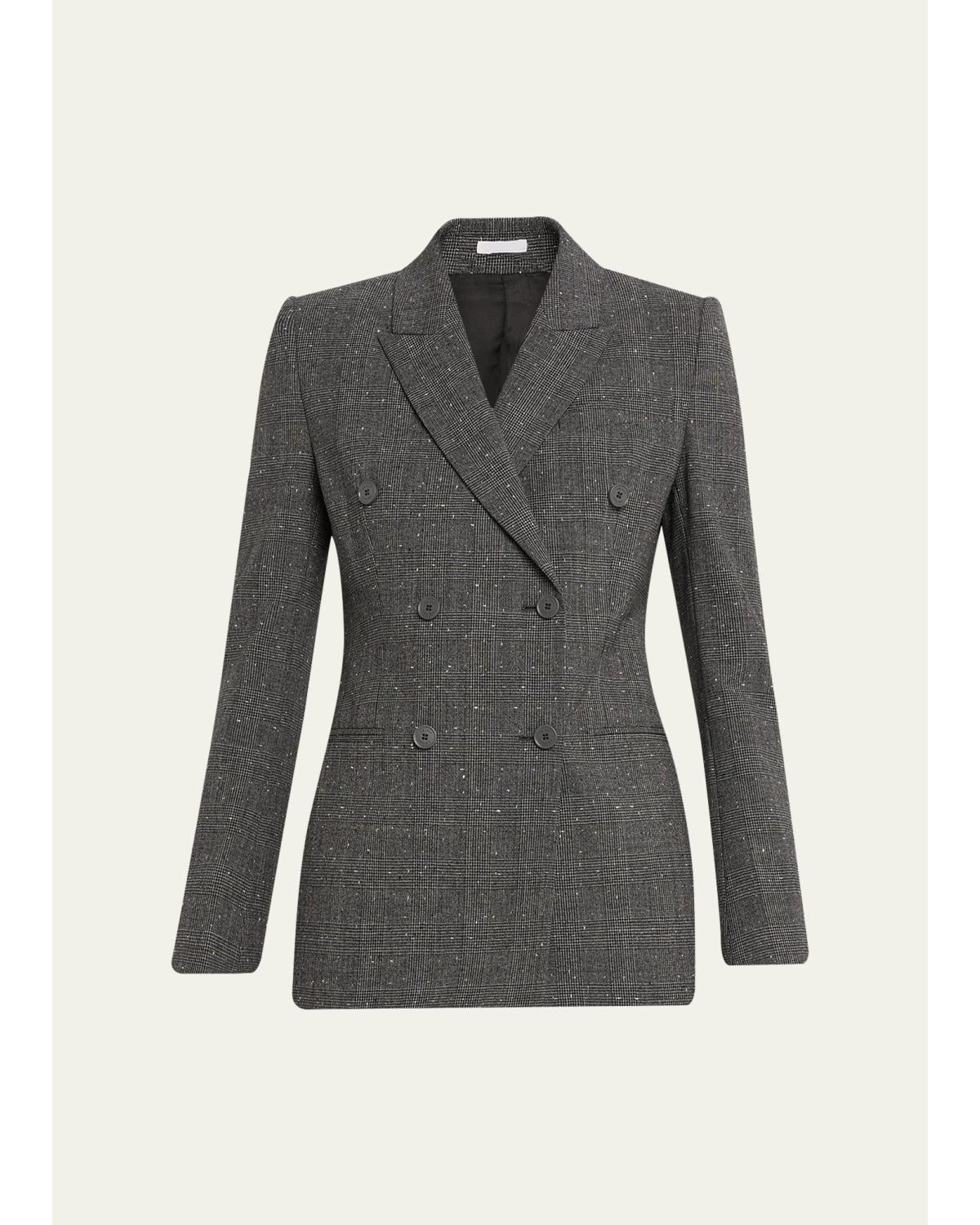 Double-Breasted Check Wool Tailored Jacket
