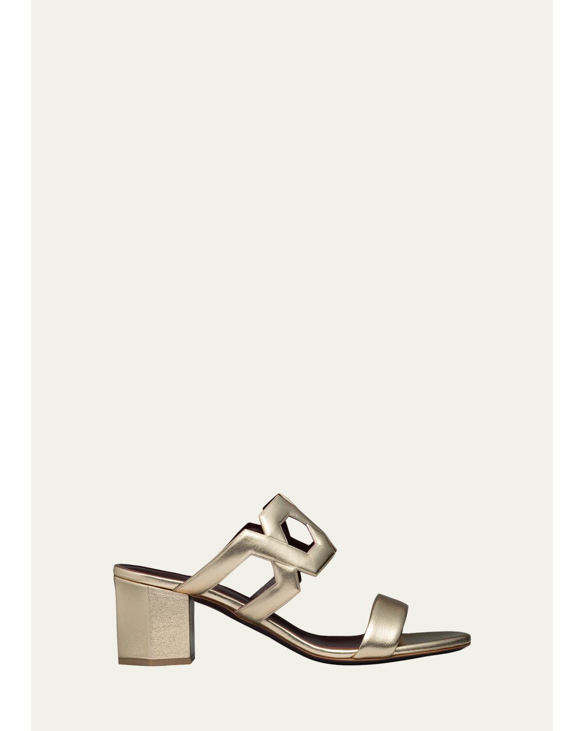 55Mm Metallic Link Block-Heel Sandals