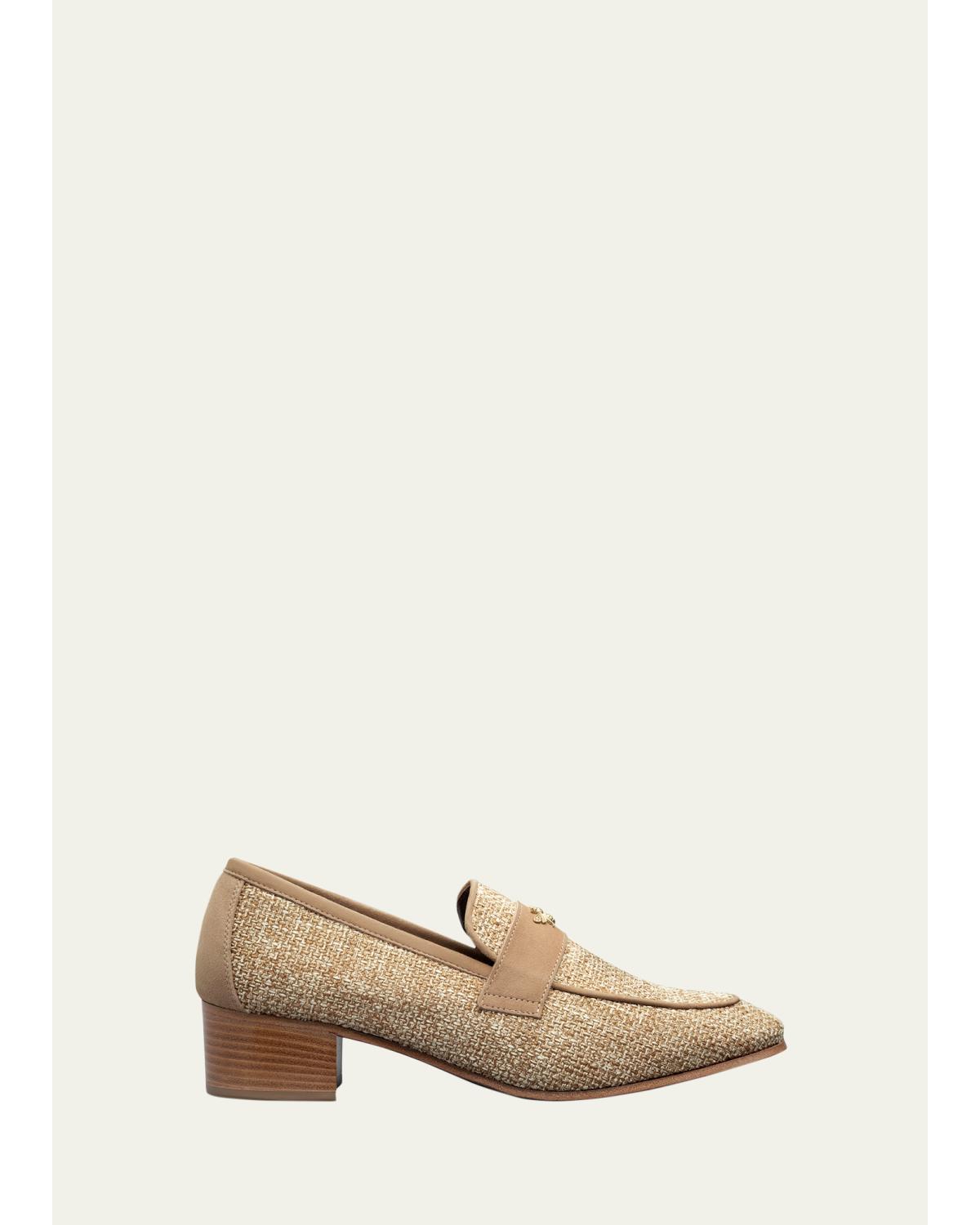 35Mm Raffia Block-Heel Loafers