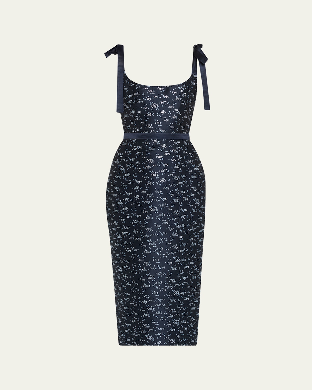 Markarian Acacia Floral Jacquard Bow-shoulder Midi Dress In Blue