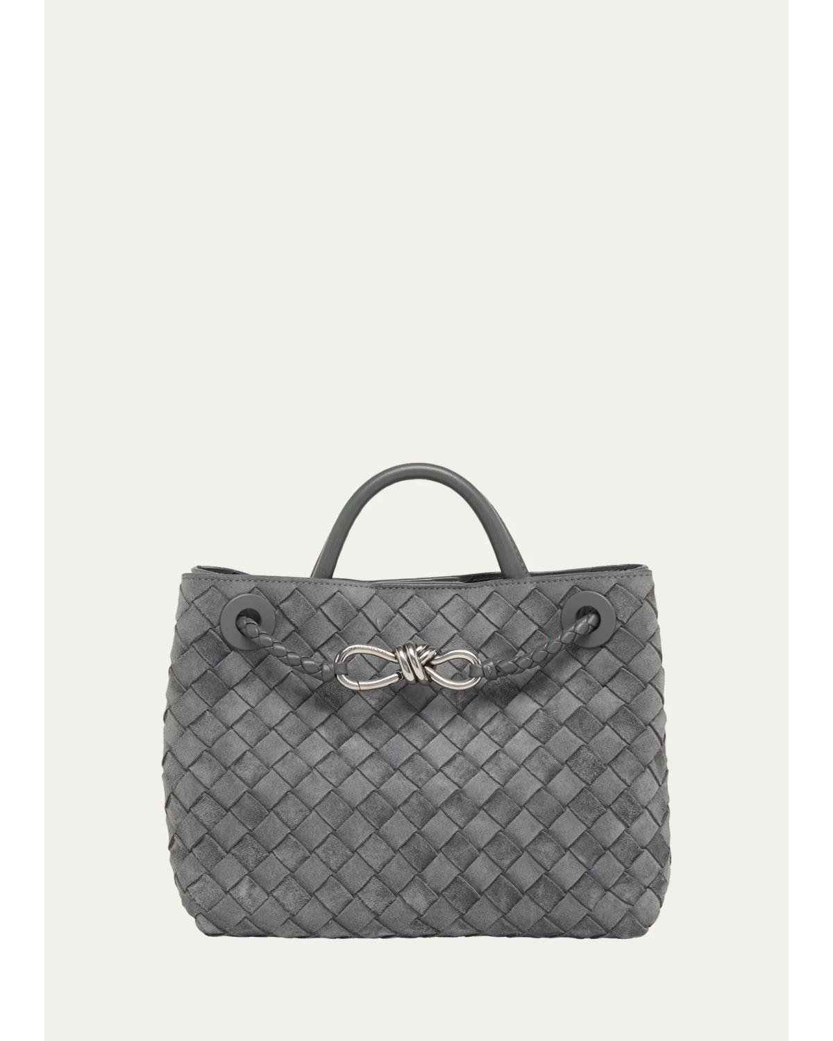 Bottega Veneta Andiamo Suede Top-handle Bag In Obsidian Grey
