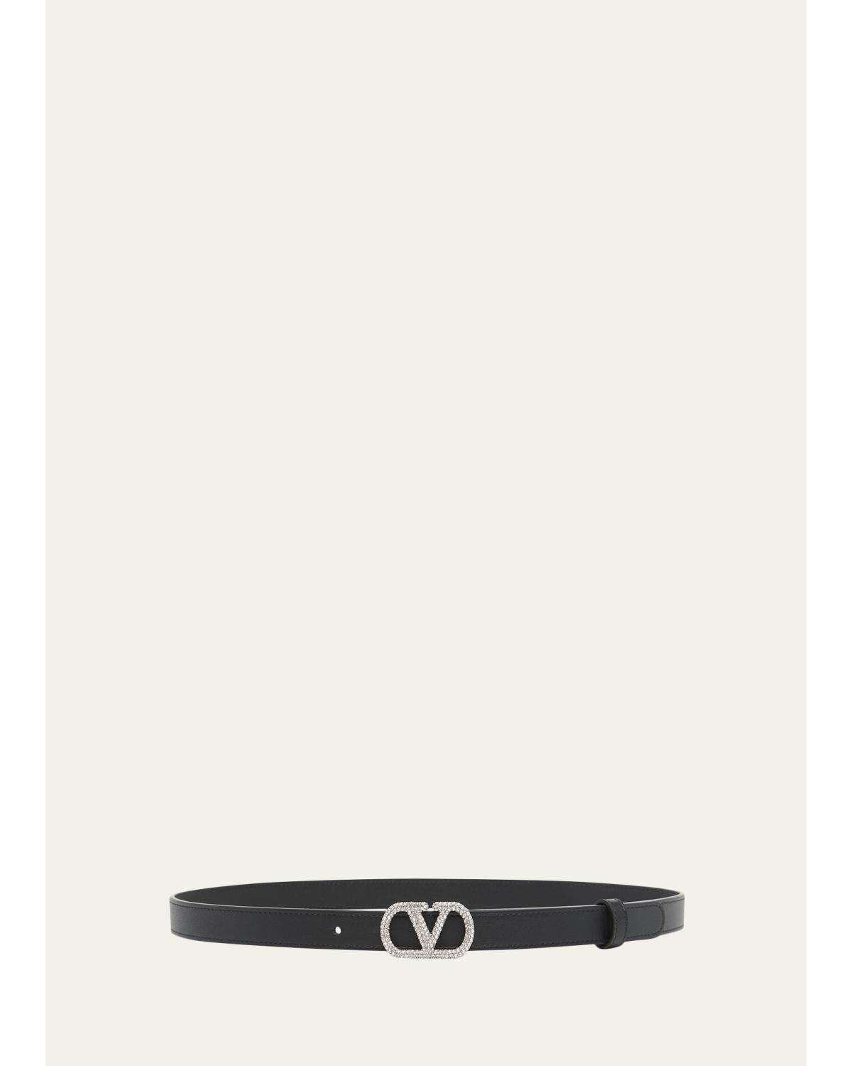 Crystal VLogo Leather Belt, 20mm