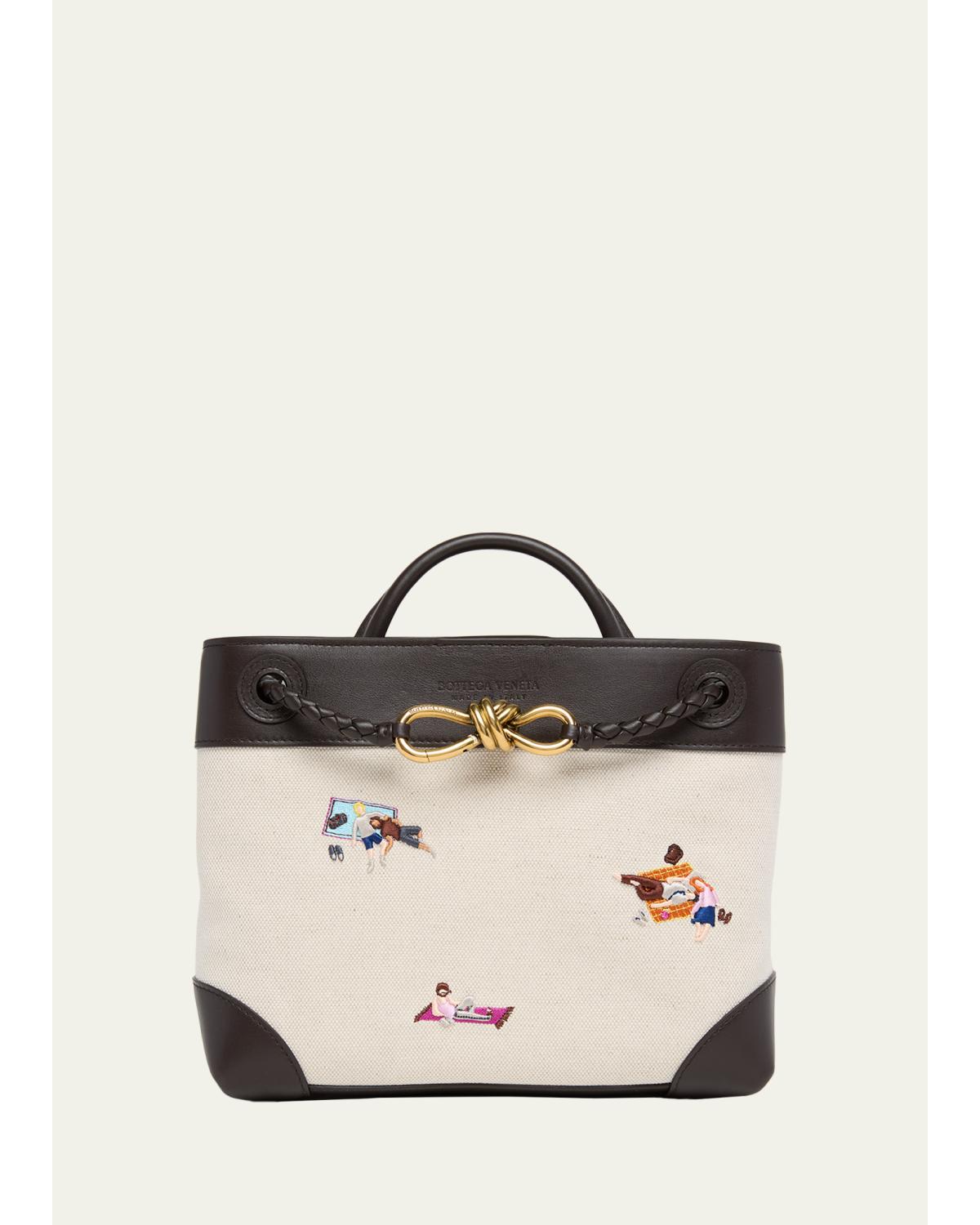 Andiamo Small Embroidered Canvas Top-Handle Bag