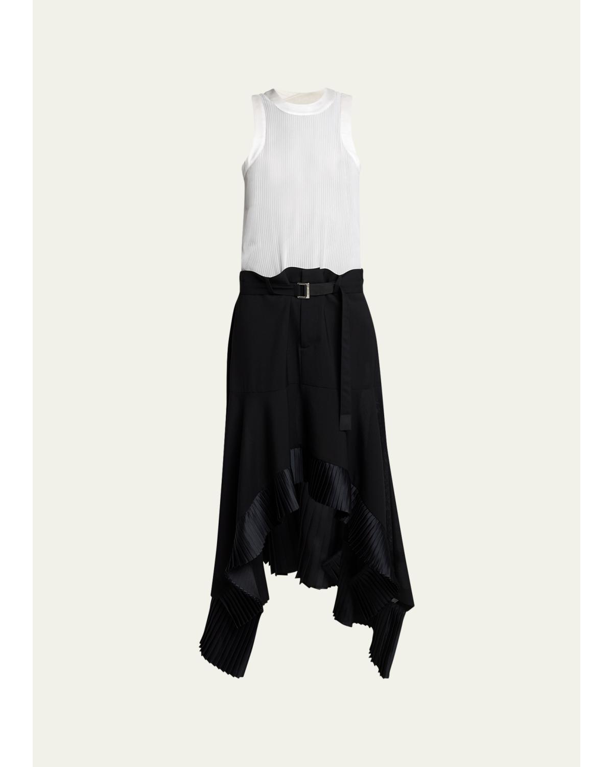 Mixed-Media Sleeveless Handkerchief Maxi Dress