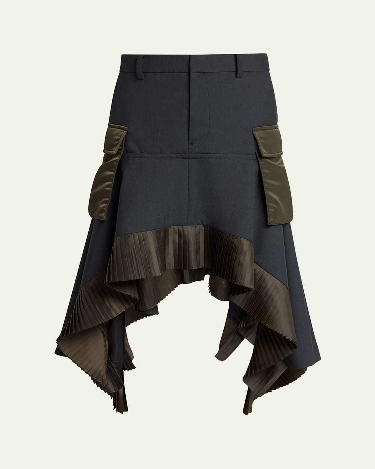 Mixed-Media Handkerchief Midi Cargo Skirt