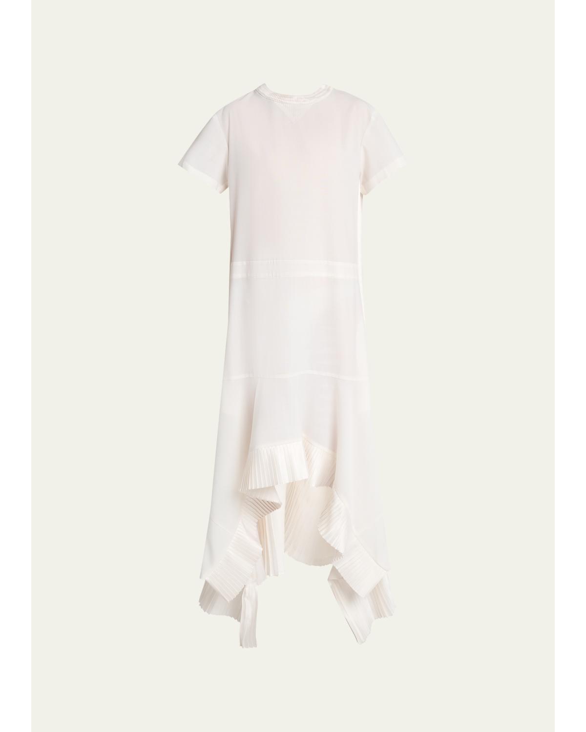 Short-Sleeve Pleated Handkerchief Midi Dress