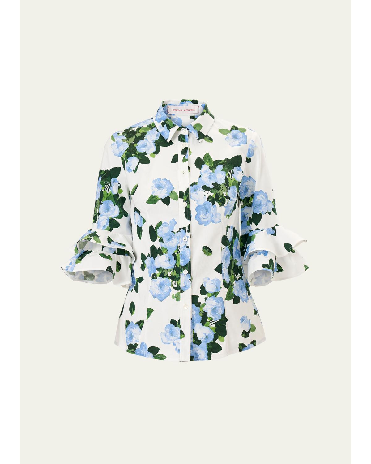 Tiered Ruffle Sleeve Button-Down Shirt