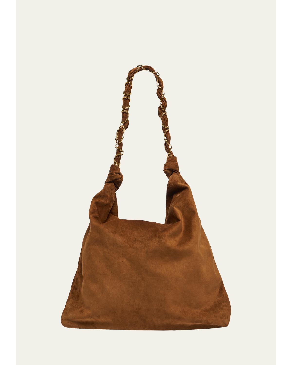 YSL Chain-Embellished Suede Shoulder Bag