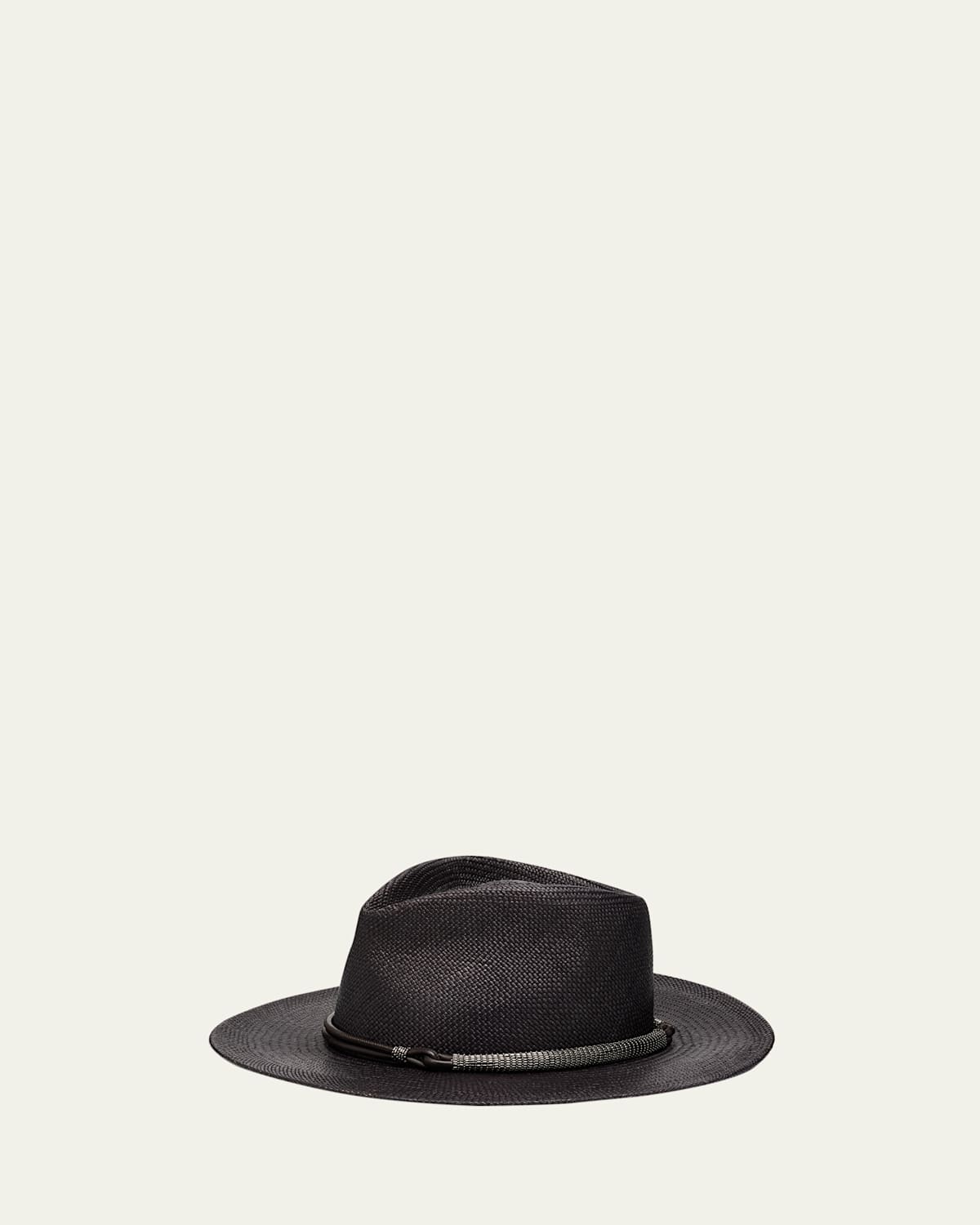 Brunello Cucinelli Straw Fedora with Precious Leather Band