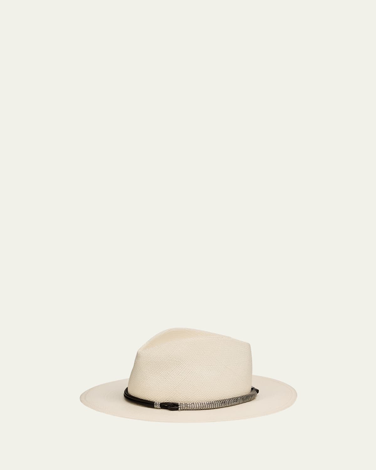 Brunello Cucinelli Straw Fedora With Precious Leather Band