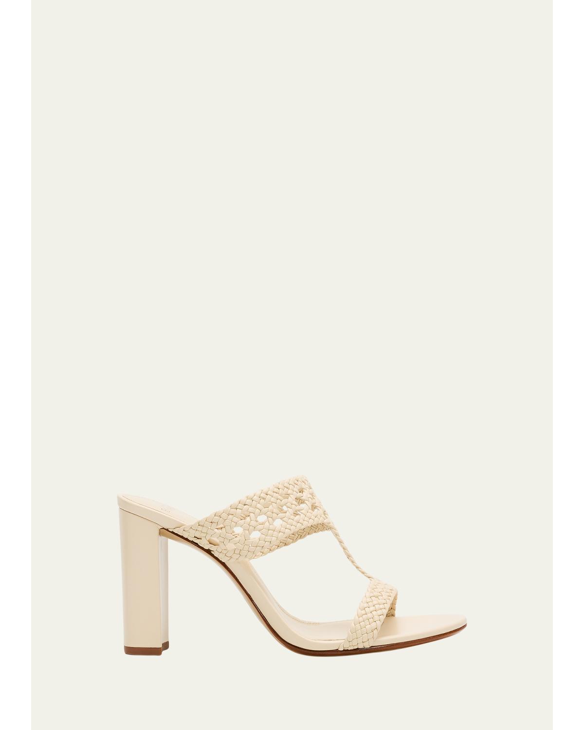 90Mm Braided Leather Block-Heel Sandals