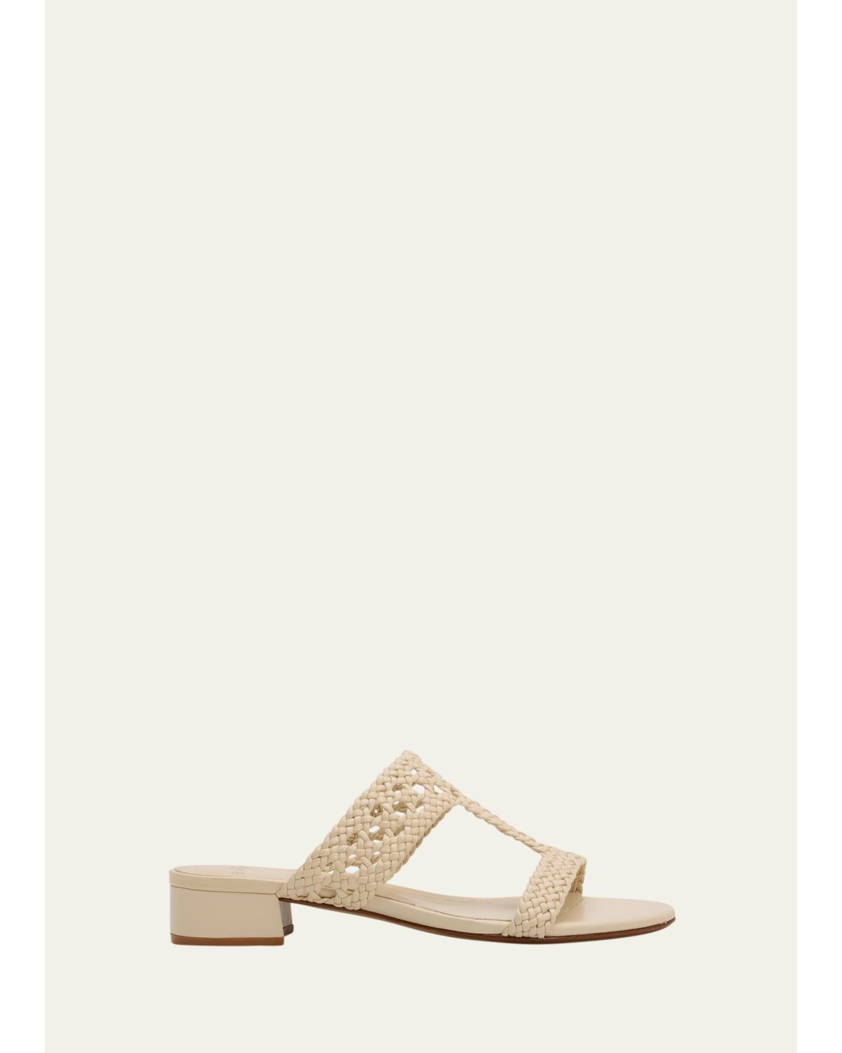 30Mm Braided Leather Block-Heel Sandals