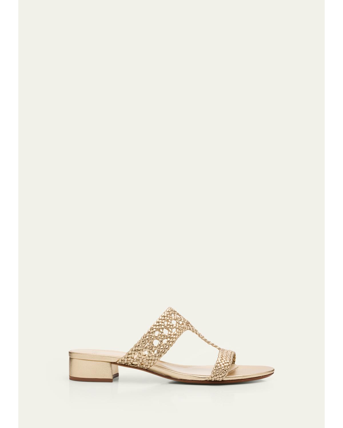 Braided Metallic Leather Block-Heel Sandals