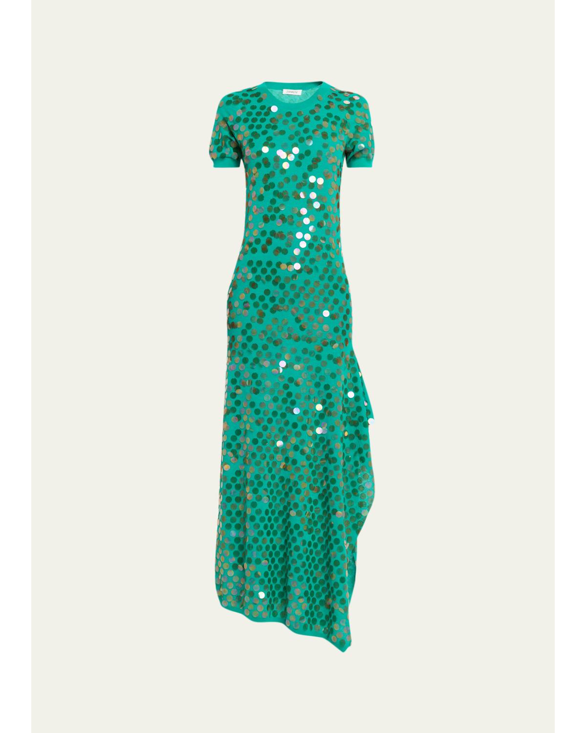 Zankov Magda Short-sleeve Sequined Maxi T-shirt Gown In Mineral Green
