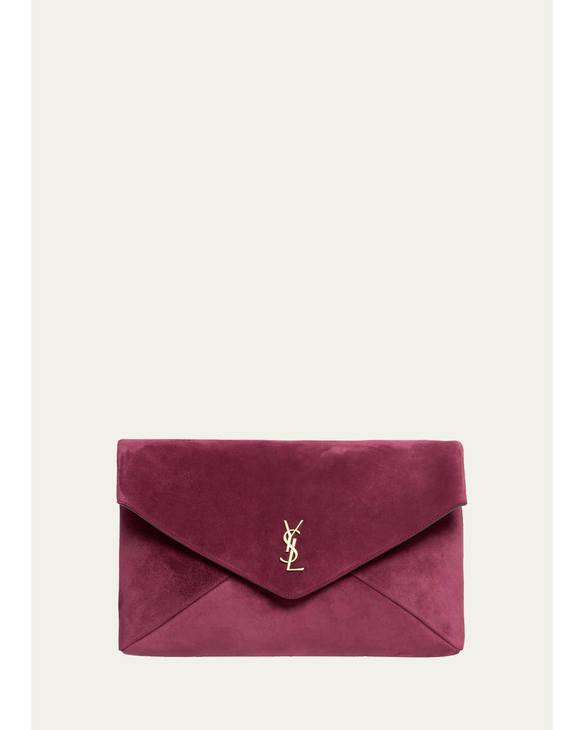 YSL XXL Suede Envelope Pouch Clutch Bag
