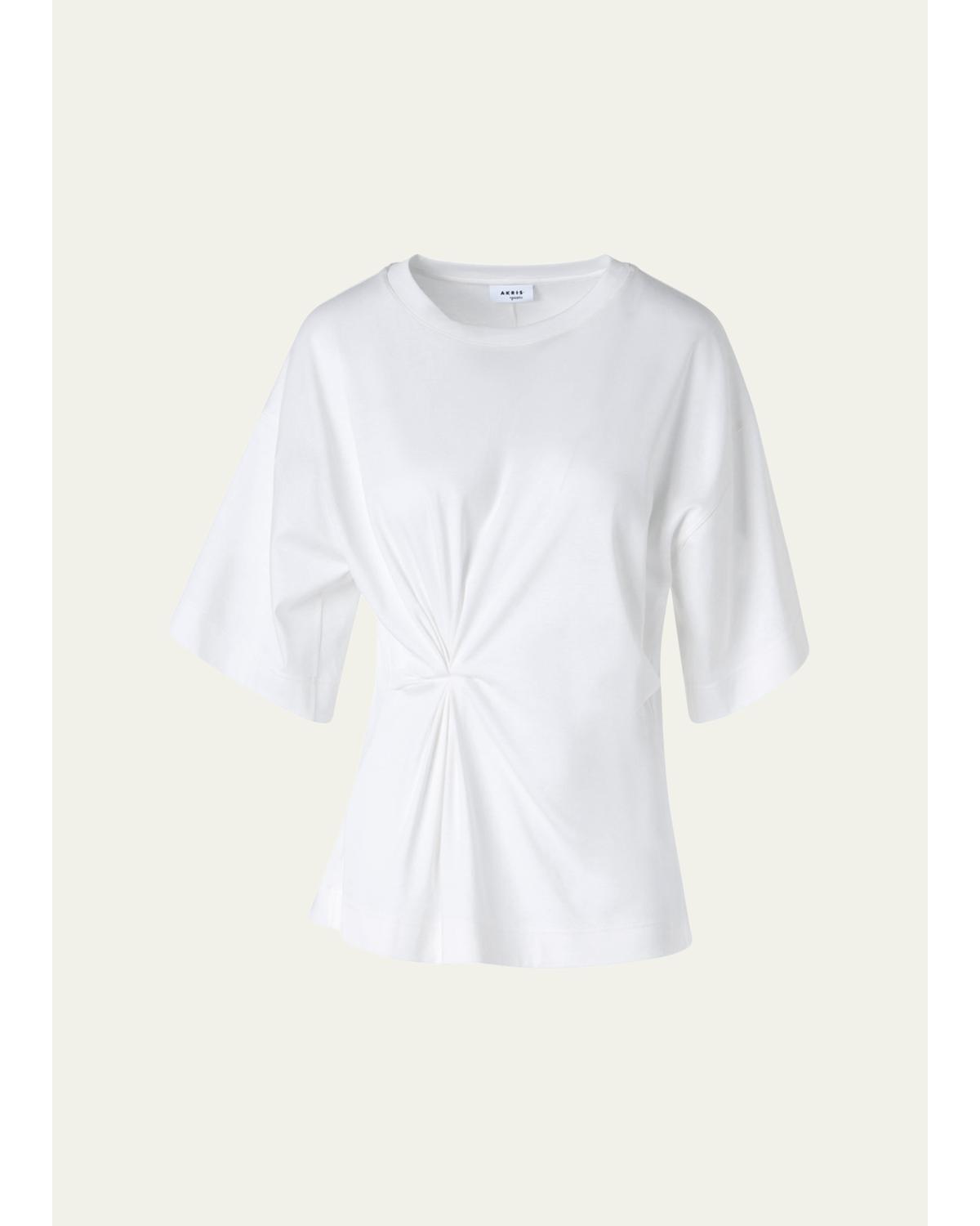 Gathered Cotton Jersey Short-Sleeve T-Shirt