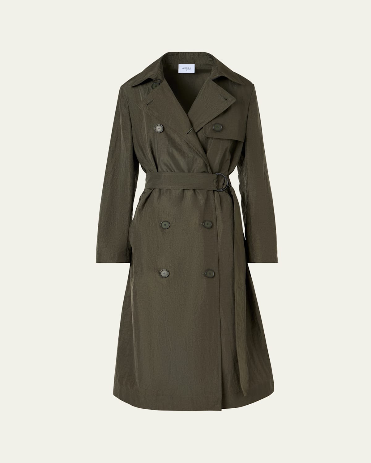 Akris Punto Double-breasted Crinkled Parachute Taffeta Belted Trench Coat In Green