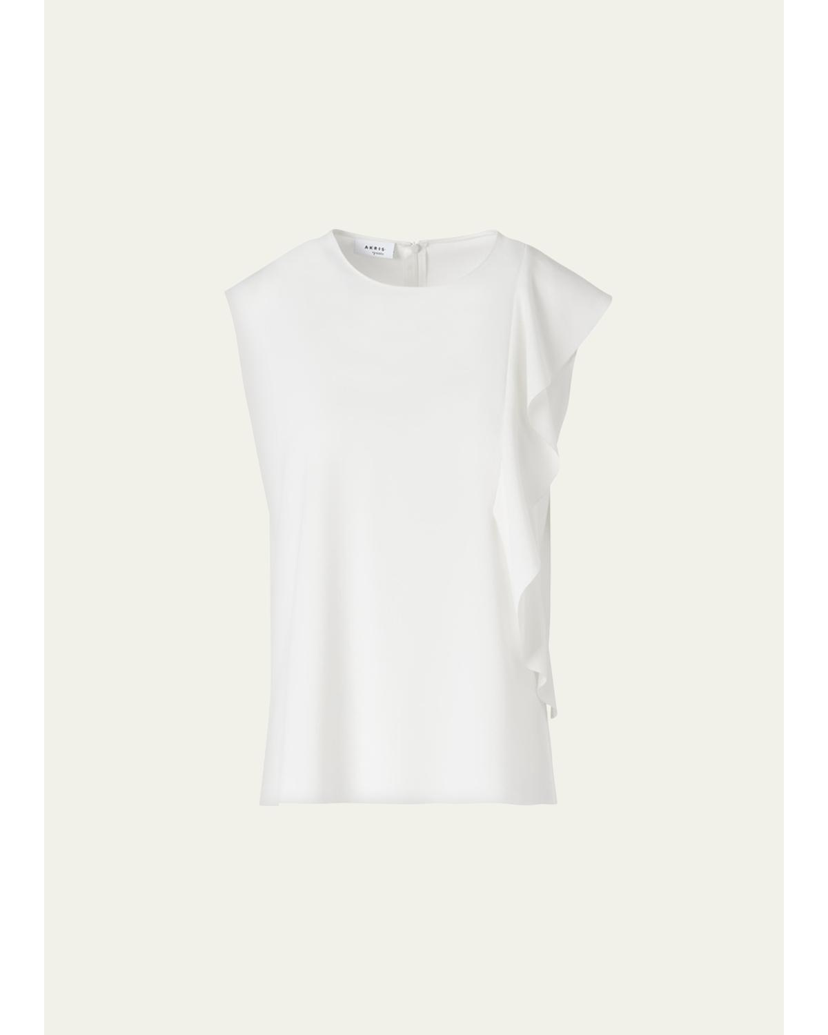 Ruffle Lasercut Crepe Sleeveless Blouse