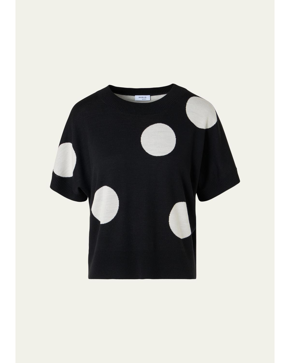 Polka-Dot Merino Wool Short-Sleeve Sweater
