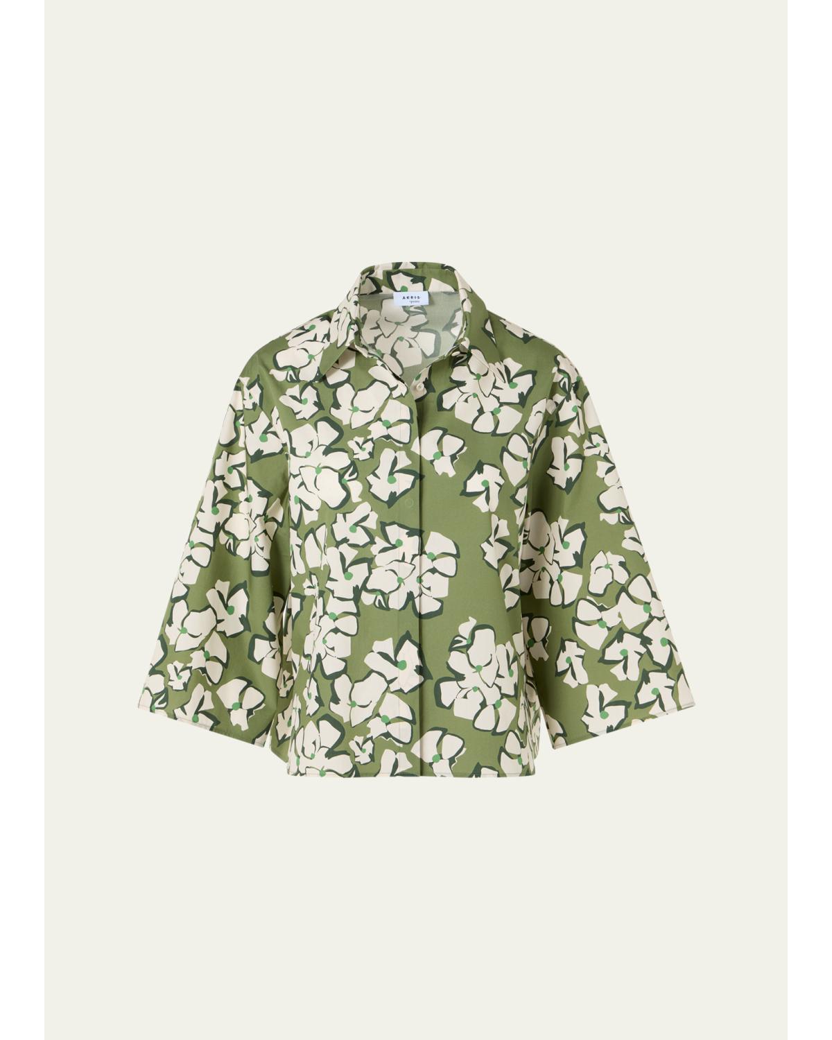 Papercut Flower Print Cotton Poplin Button-Down Shirt
