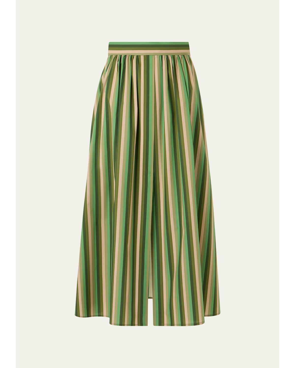 Parasol Striped Cotton Poplin Midi Skirt