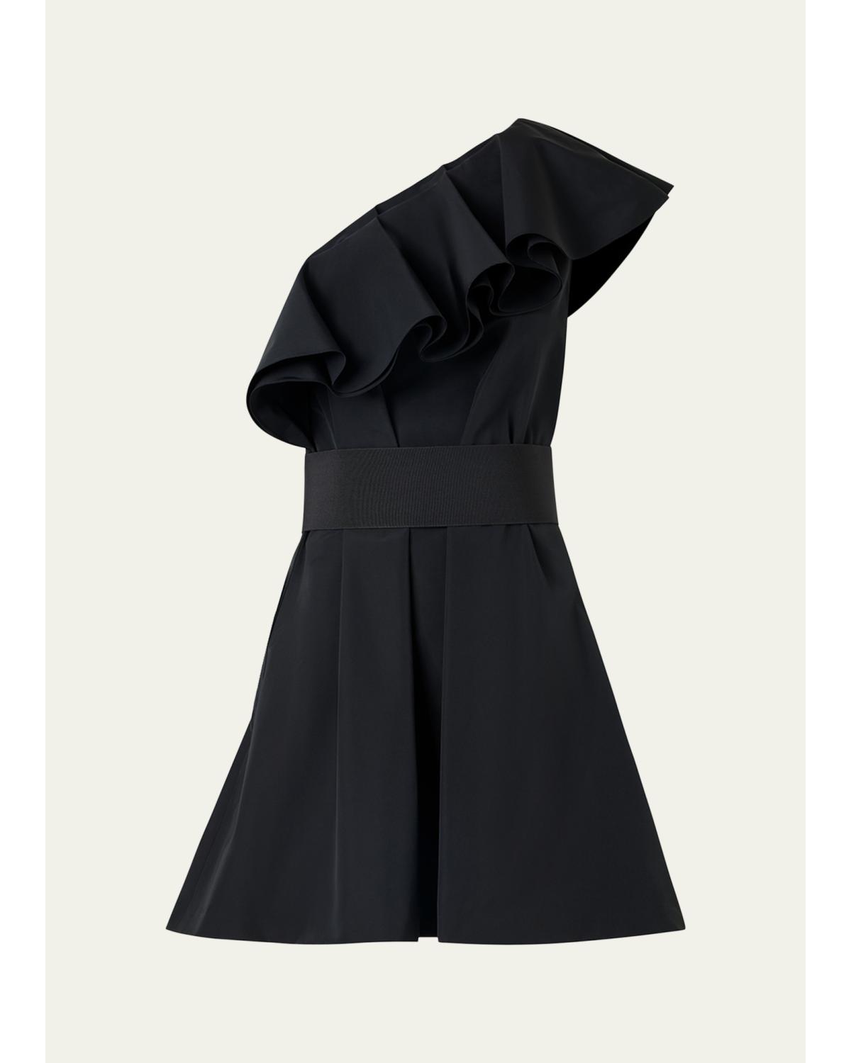 Ruffle One-Shoulder Belted Mini Dress