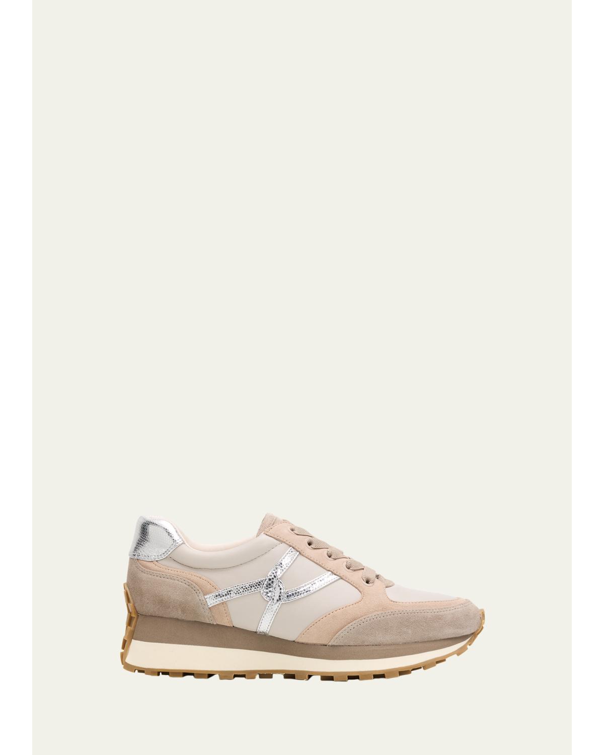 Valentina Mixed Leather Retro Sneakers