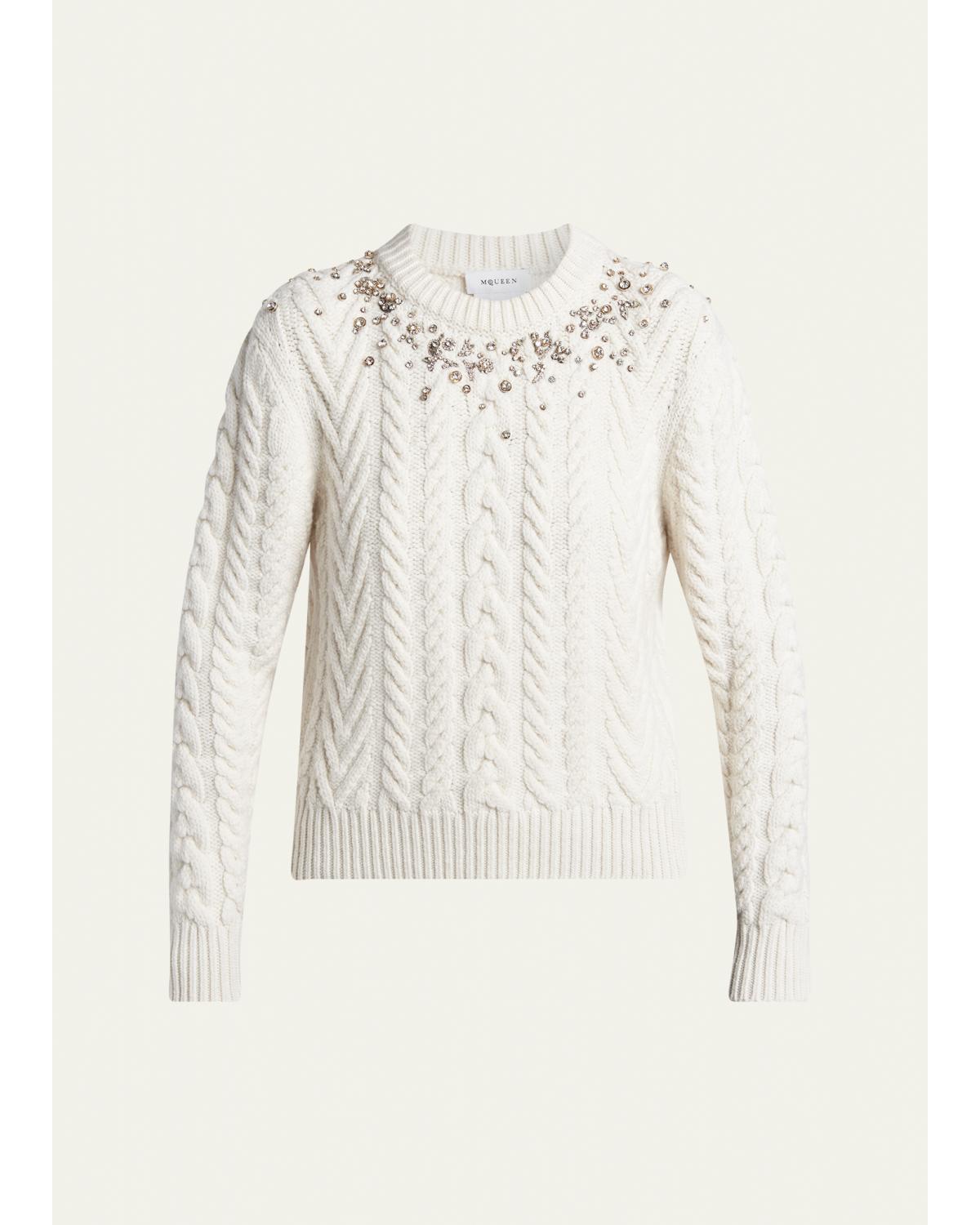 Crystal Cashmere Cable Crewneck Sweater