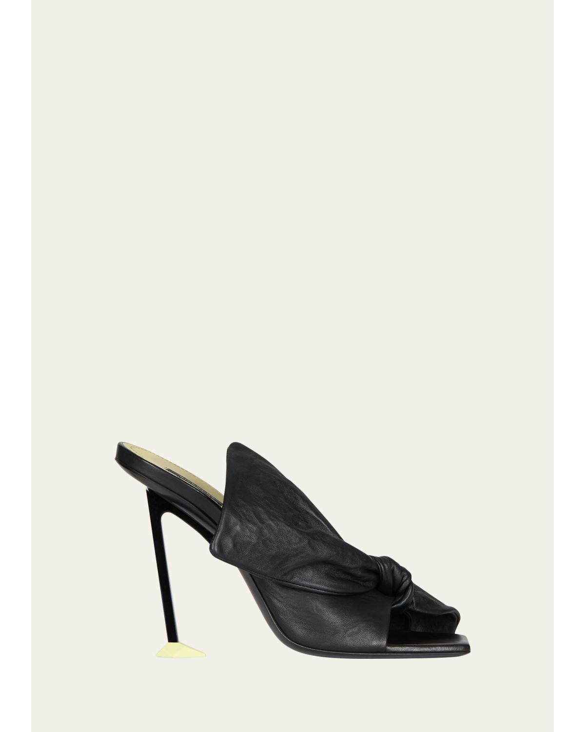 95Mm Bow Leather Mule Sandals