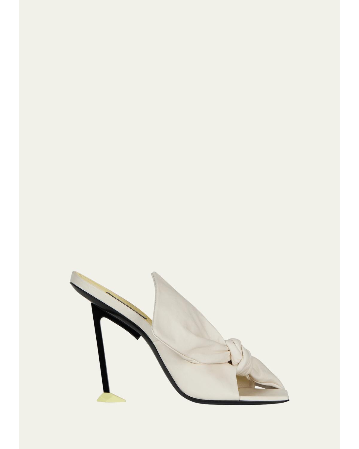 95Mm Bow Leather Mule Sandals